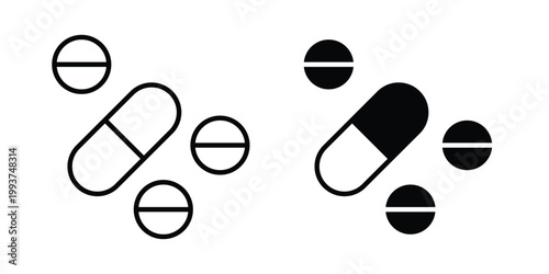 Painkiller pills icon solid glyph and line series icons