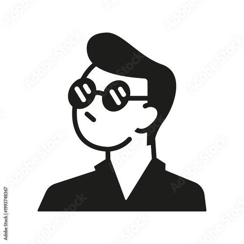 Celebrity with sunglasses icon. Simple black famous person silhouette icon for media, fame and entertainment design. Vector illustration.