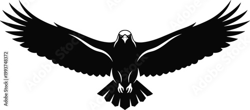 Majestic black eagle silhouette with wings spread wide, symbolizing strength, freedom, power, and authority for logos or emblems