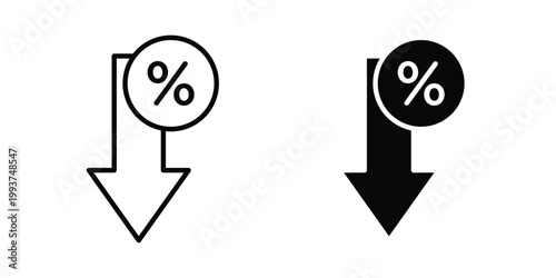 Percent down icon solid glyph and line series icons