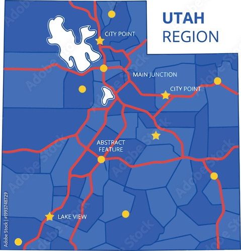 Utah region map illustrates major transit routes and key geographical points with a clear network of roads and destination markers.