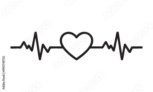 Heartbeat line icon with heart shape in middle cardiogram medical symbol for health care and wellness.
