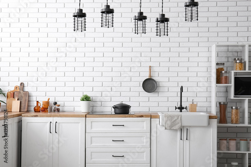 Interior of kitchen with wh...
