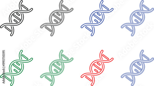 DNA Helix Vector Icon Set - Genetic Science and Biotechnology Symbols in Multiple Colors