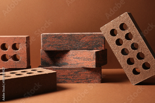 Many brown bricks on orange...