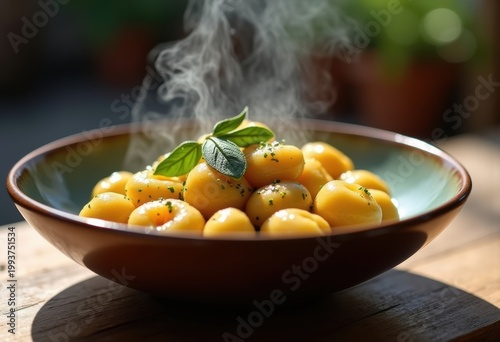 Chewy Gnocchi in Rich Sage Brown Butter with Shallow Artisan Ceramic Finish