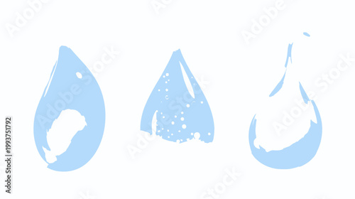 Three stylized, pale-blue water droplet illustrations with a white background
