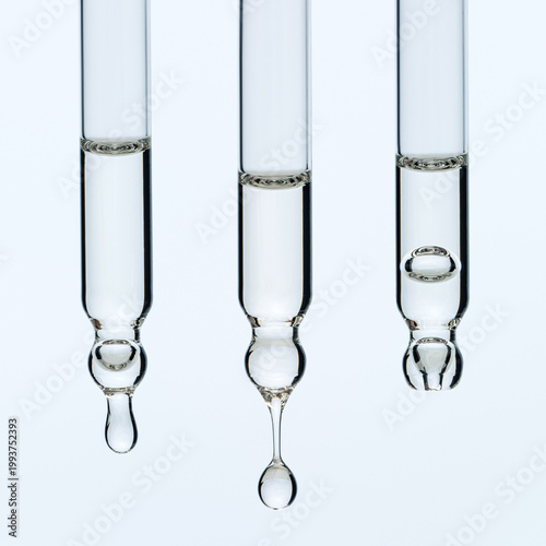 Glass Droppers with Liquid and Air Bubbles, Minimal Laboratory Aesthetic