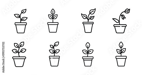 Foto Potted plants line icons set indoor flower pot garden ceramic vase house plant greenery botanical sprout leaf decorative home vegetation & more vector illustration with editable stroke
