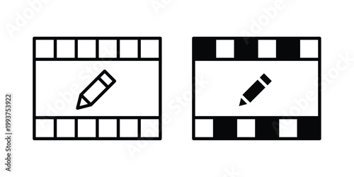 Video editing icon solid glyph and line series icons