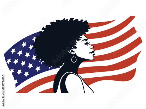 Black Woman Silhouette American Flag Cultural Illustration