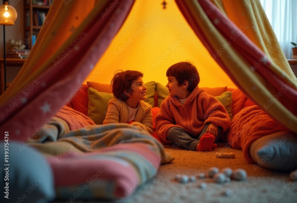 Fototapeta premium Imaginative Indoor Blanket Fort Fantasy Cozy Structure Nestled Among Cushions