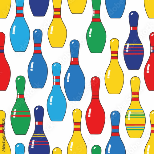 Colorful Bowling Pins Seamless Pattern, Retro Style, Sport Game Background