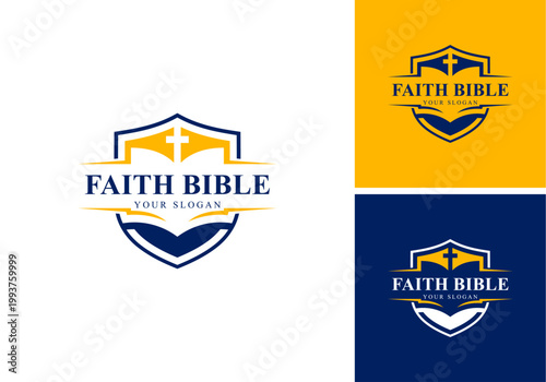 simple design vector logo icon christian book with shield