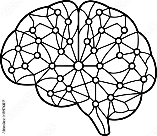 Brain network illustration with abstract lines and dots

