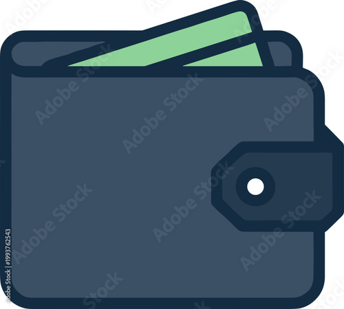 Wallet icon with cash on a simple background

