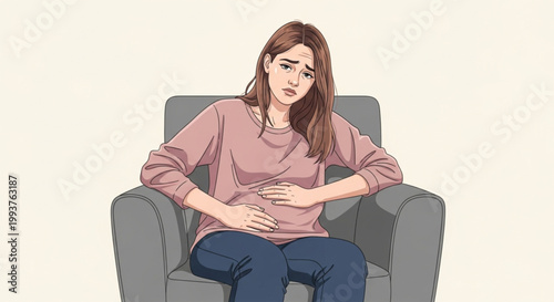 Woman experiencing stomach pain or cramps.