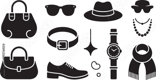 Fashion accessories silhouette collection handbags hats sunglasses and jewelry