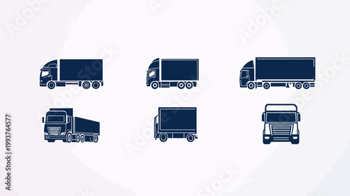 Silhouettes of five distinct large truck models rendered in a minimalist style, against a light background
