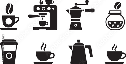 Coffee brewing methods silhouette icons espresso pour over french press more