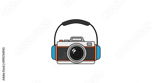 Illustrated camera with handle isolated on white background digital graphic