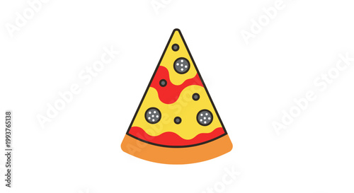 Isolated pizza slice illustration with toppings on a white background