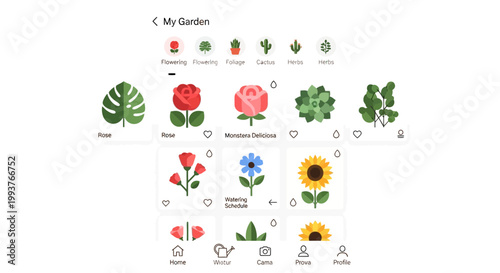 Illustrated plants and flowers interface design for a gardening application