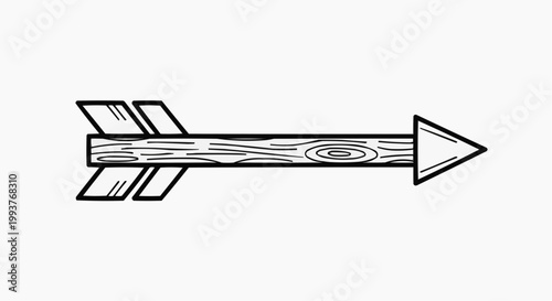 Hand-Drawn Wooden Arrow Sketch with Wood Grain Texture