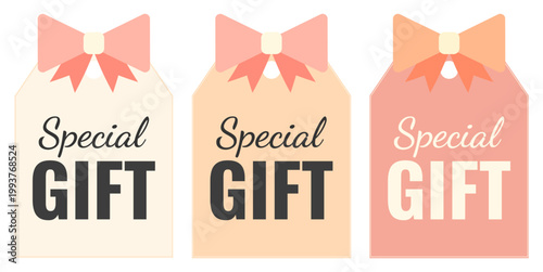 Decorative special gift tags with bows in pink and beige