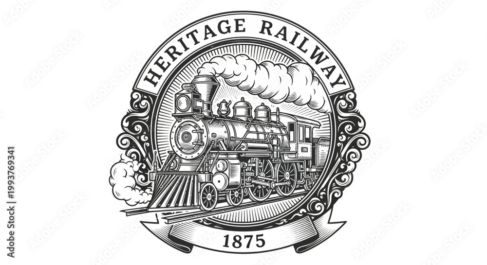 Obraz premium Vintage steam train heritage railway logo.