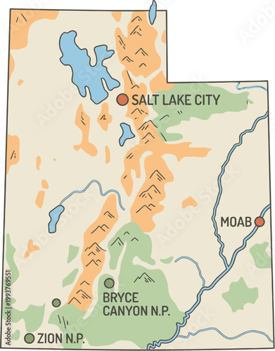 Utah map highlights popular national parks and major urban centers within the southwestern region.