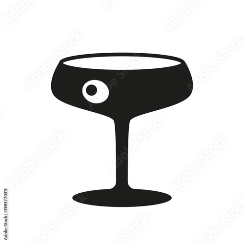 Coupe glass icon. Simple black cocktail glass silhouette icon for bar, celebration and luxury beverage design. Vector illustration.