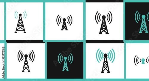 Cell Tower Icons Collection - Wireless Communication Network Technology