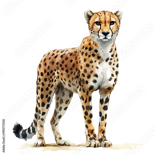 Cheetah, charming watercolor clipart, isolated on a white background.