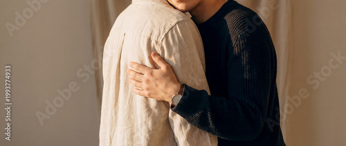 support comfort embrace tenderness cozy home trust connection warmth care standing indoor embrace in soft light shows reassurance trust and lasting safety for wellness and support themes