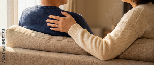 support comfort embrace tenderness cozy home trust connection calm warmth a caring hand on the back shows reassurance companionship and emotional safety for home wellness and support themes