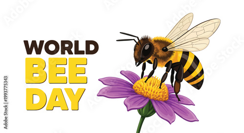World bee day celebration a honeybee on a purple flower