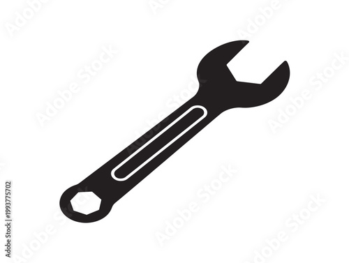 black adjustable wrench tool flat design vector illustration
