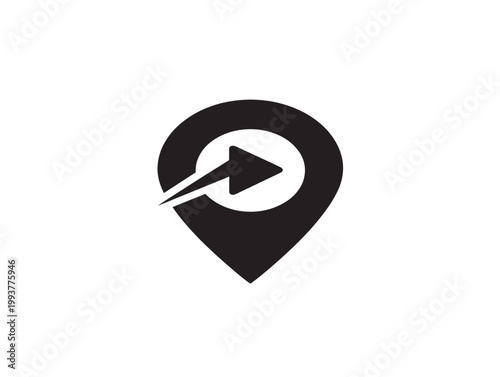 location pin with play button flat design vector illustration