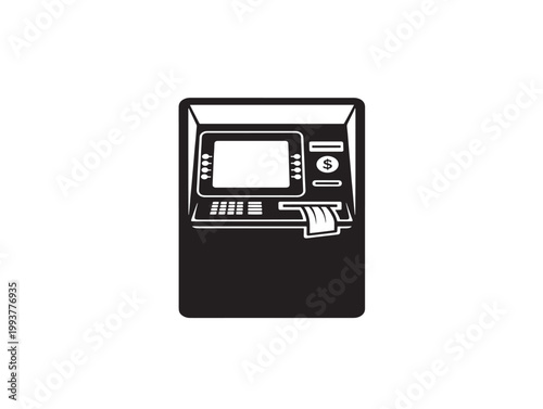 modern atm machine dispensing cash flat design vector illustration