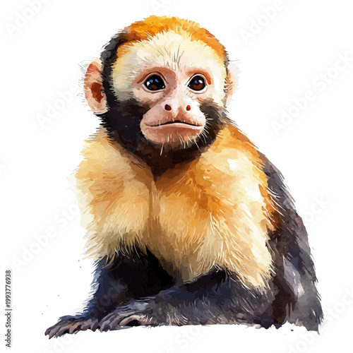 Photos watercolor of Capuchin Monkey vector painting, isolated on a white background