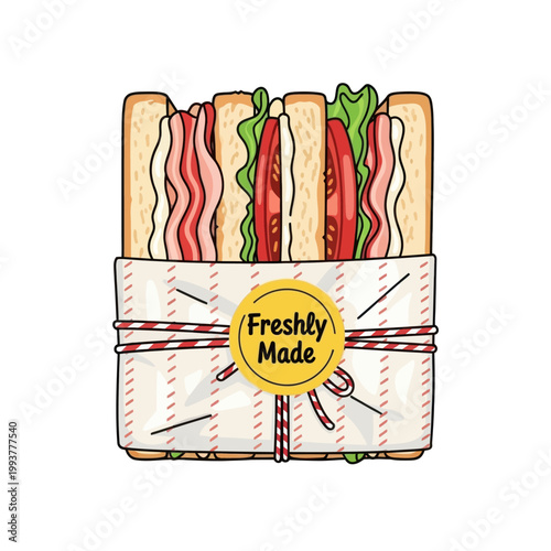 Quadro su tela Deliciously Wrapped BLT Sandwich with Fresh Ingredients, Isolated