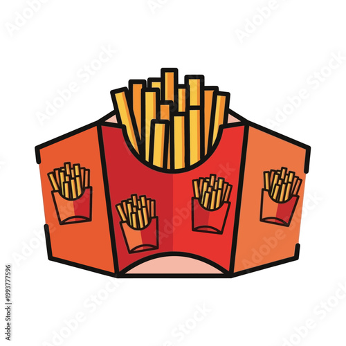 Crispy French Fries in Red Cardboard Box Packaging, Fast Food Meal