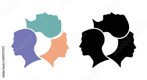 Four interconnected human profile silhouettes forming a circular teamwork and collaboration icon.