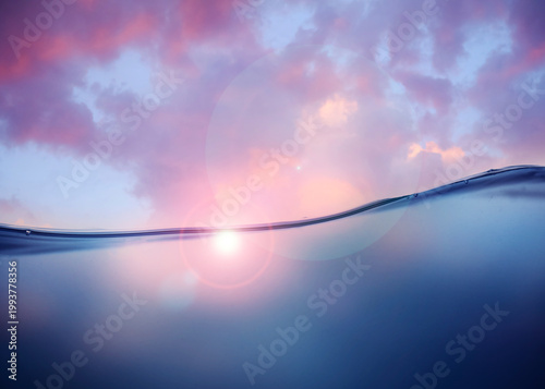 Εκτύπωση καμβά Clean water under beautiful sky with clouds and sun