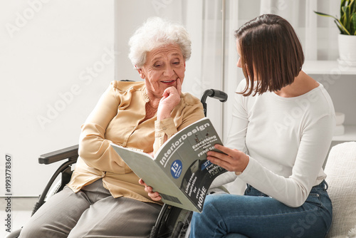 Elderly woman in wheelchair...