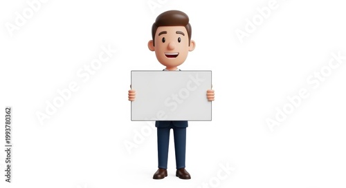 3D Cartoon Man Holding Blank Sign