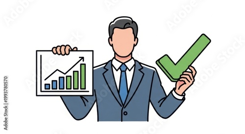 Businessman Holding Growth Chart and Checkmark