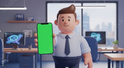 Businessman Holding Green Screen Phone
