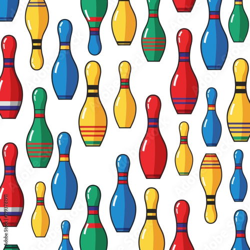 Seamless Pattern of Colorful Bowling Pins